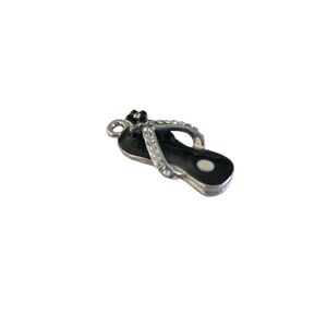 Flip Flop Silver Tone Black Rhinestone Pendant Charm